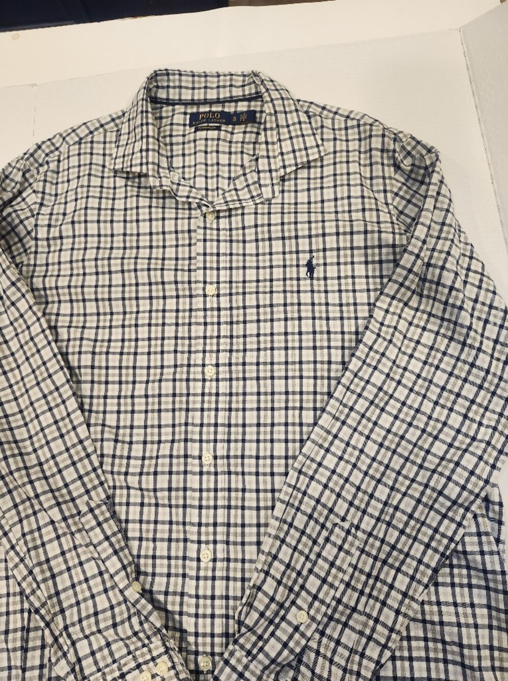 Polo Ralph Lauren Performance Men's XL White/Blue Check Stretch Button-Up Shirt